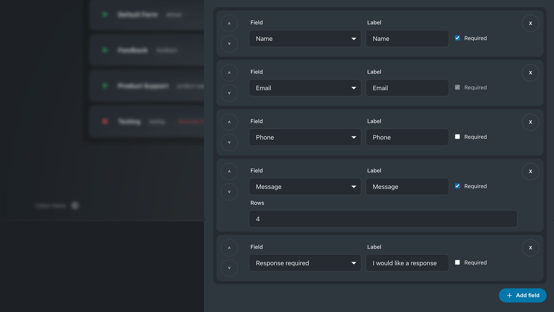 Form builder — Visual form builder with field list